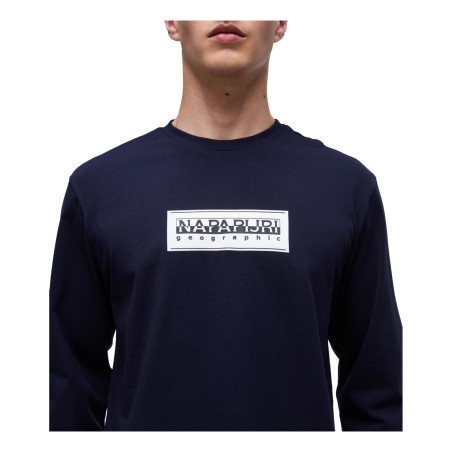 Napapijri  S-BOX LOGO LS T-Shirt Uomo Girocollo Manica Lunga Blu Marine