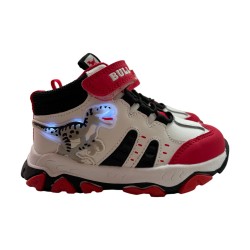 Bull Boys DNAL4561 VELOCIRAPTOR MID Scarpe Bambino Sneaker Alte Con Lacci Elastici Con Strappo Bianco/Rosso