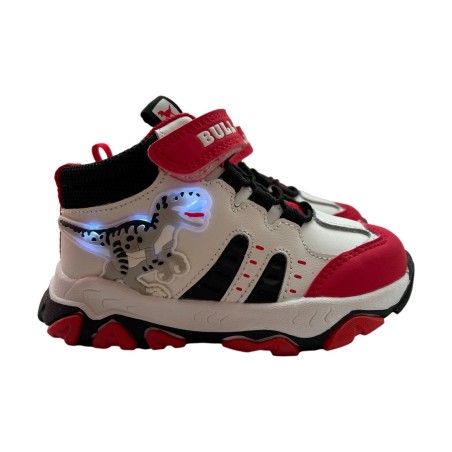 Bull Boys DNAL4561 VELOCIRAPTOR MID Scarpe Bambino Sneaker Alte Con Lacci Elastici Con Strappo Bianco/Rosso