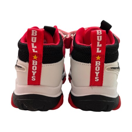 Bull Boys DNAL4561 VELOCIRAPTOR MID Scarpe Bambino Sneaker Alte Con Lacci Elastici Con Strappo Bianco/Rosso