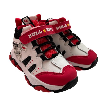 Bull Boys DNAL4561 VELOCIRAPTOR MID Scarpe Bambino Sneaker Alte Con Lacci Elastici Con Strappo Bianco/Rosso