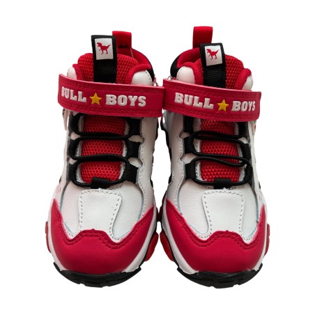 Bull Boys DNAL4561 VELOCIRAPTOR MID Scarpe Bambino Sneaker Alte Con Lacci Elastici Con Strappo Bianco/Rosso