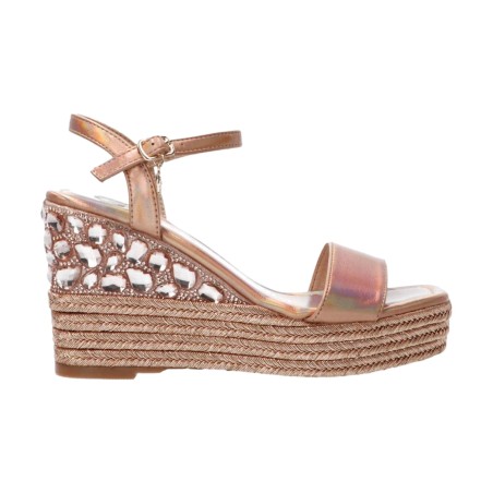 Gold & Gold GH03 Sandali Donna con Zeppa Platform Laminato Champagne