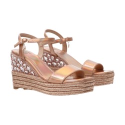 Gold & Gold GH03 Sandali Donna con Zeppa Platform Laminato Champagne 2