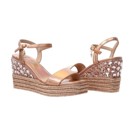 Gold & Gold GH03 Sandali Donna con Zeppa Platform Laminato Champagne