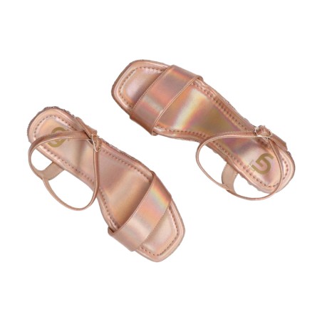 Gold & Gold GH03 Sandali Donna con Zeppa Platform Laminato Champagne