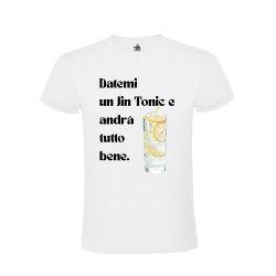 MOODLess MLJINTW T-Shirt in Cotone Bianco Datemi una Jin Tonic e Andrà Tutto Bene