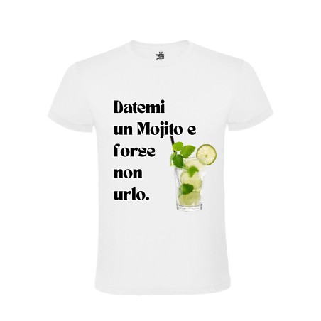 MOODLess MLMOJW Datemi un Mojito e Forse non Urlo T-Shirt in Cotone Bianco 