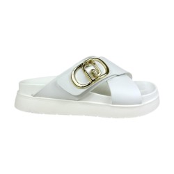 LIU JO YOU 754 Sandali Ciabatta Donna con Fascia Incrociata a Strappo con Accessorio White