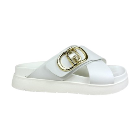 LIU JO YOU 754 Sandali Ciabatta Donna con Fascia Incrociata a Strappo con Accessorio White