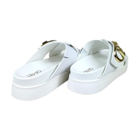 LIU JO YOU 754 Sandali Ciabatta Donna con Fascia Incrociata a Strappo con Accessorio White