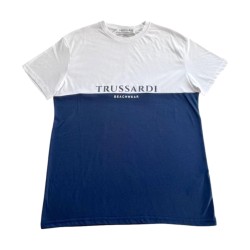  Trussardi TRU25 MTS02 Bicolor T-SHIRT Con Logo White Navy 