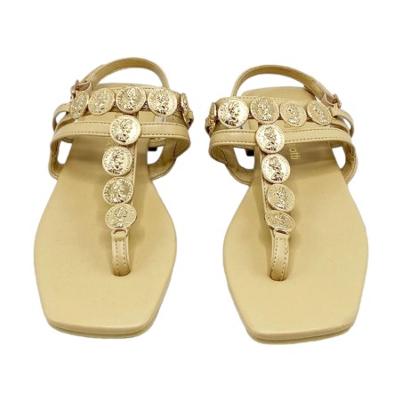 Laura Biagiotti 9007 Sandali Donna Flat Infradito Gioiello con Inserti Oro Beige