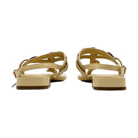 Laura Biagiotti 9007 Sandali Donna Flat Infradito Gioiello con Inserti Oro Beige