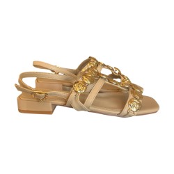 Laura Biagiotti 9008 Sandali Donna Flat Gioiello con Inserti Oro Beige