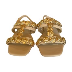 Laura Biagiotti 9008 Sandali Donna Flat Gioiello con Inserti Oro Beige 2