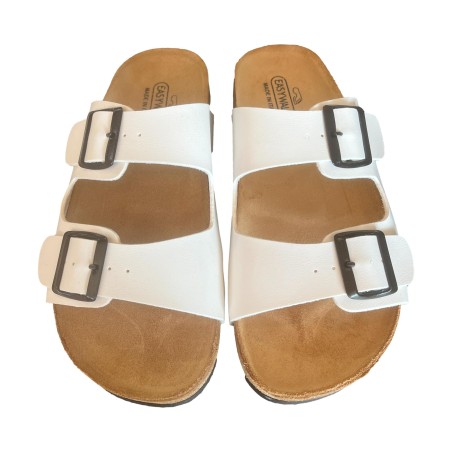 EASY WOLK 335A  580 Scarpe Uomo Ciabatta Doppia Fascia Made in Italy Comfort Bianco