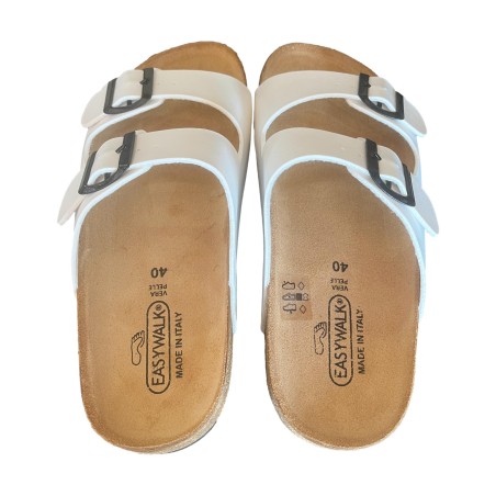 EASY WOLK 335A  580 Scarpe Uomo Ciabatta Doppia Fascia Made in Italy Comfort Bianco