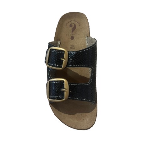 Golden Fit BIRKE 01 Ciabatta Donna in Pelle Con Doppia Fascia Regolabile Nero