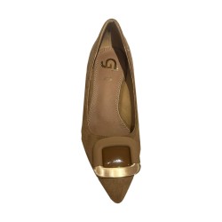 Gold & Gold GP880 Scarpe Donna Décolleté Tacco Basso con Dettaglio Vernice Camel 2