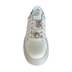 Gold & Gold GB971 Sneakers Donna Platform Stringate Con Accessori Bianco/Nero 2