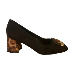 Gold & Gold GP883 Scarpe Donna Décolleté Punta Arrotondata Tacco 6 cm Animalier Nero