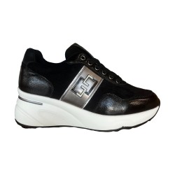 Gold&Gold GB1012 Sneakers Donna Stringate Con Zeppa Nero