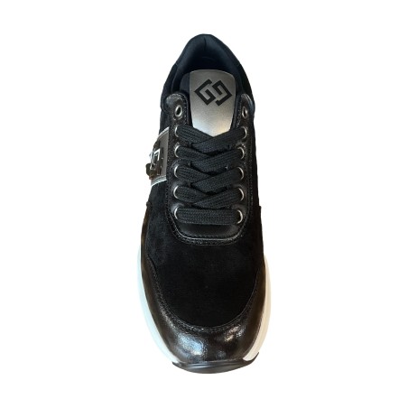Gold&Gold GB1012 Sneakers Donna Stringate Con Zeppa Nero