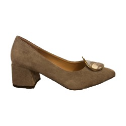 Gold & Gold GD329 Scarpe Donna Décolleté Scamosciata con Tacco Basso e Dettaglio Taupe