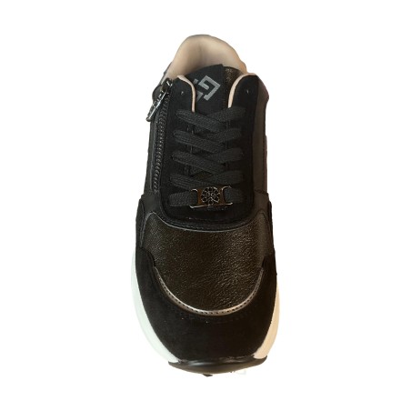 Gold&Gold GB1015 Sneakers Donna Stringate Con Zip Laterale e Zeppa Nero