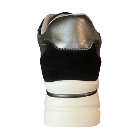 Gold&Gold GB1015 Sneakers Donna Stringate Con Zip Laterale e Zeppa Nero