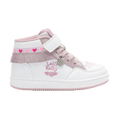 Lelli Kelly 8096 FRANGETTA MIX Scarpe Bambina Sneaker Alte con Lacci Elastici Bianco Cipria