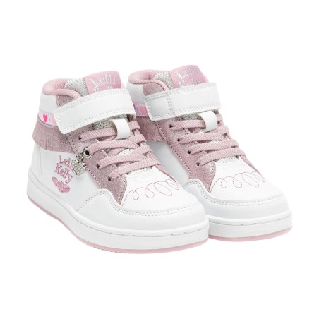 Lelli Kelly 8096 FRANGETTA MIX Scarpe Bambina Sneaker Alte con Lacci Elastici Bianco Cipria