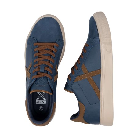 MUNICH 8080112 RETE112 Sneakers in Pelle Blu Cuoio