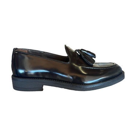 BRUSCIANO Made In Italy 001G Mocassino Uomo Con Accessorio In Vera Pelle Abrasivato Nero 