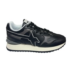 W6YZ 1F08 YAK-M Sneakers Uomo Stringate In Vera Pelle Nero/Antracite