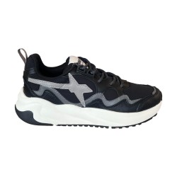W6YZ 1A69 FLIK-M Sneakers Uomo Stringate In Vera Pelle Nero/Antracite/Grey