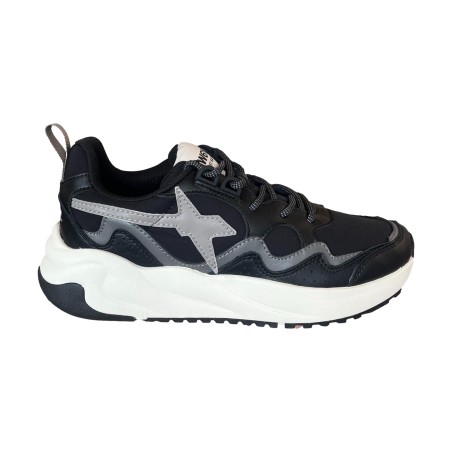 W6YZ 1A69 FLIK-M Sneakers Uomo Stringate In Vera Pelle Nero/Antracite/Grey