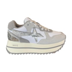 W6YZ  DEVA W 2017405 43 Sneakers Donna Platform Stringate White Grey Silver