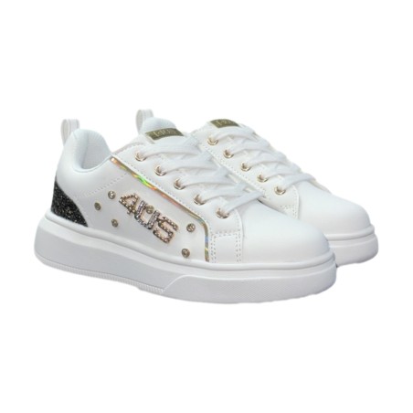 Paciotti 4US K25990 Sneakers Bambina Stringate con Zip Laterale Bianco/Glitter