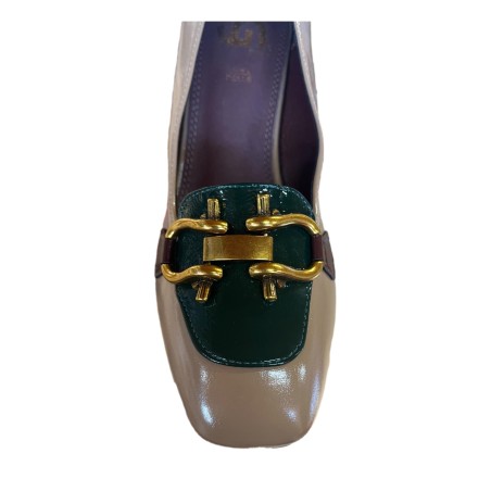 Gold & Gold GP 885 Scarpe Donna Décolleté in Vernice con Tacco Basso con Dettaglio Taupe 