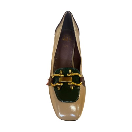 Gold & Gold GP 885 Scarpe Donna Décolleté in Vernice con Tacco Basso con Dettaglio Taupe 