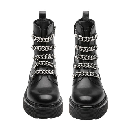 CULT 4538 SLASH Anfibi Donna Mid Leather Stringati Con Zip Laterale E Catene Nero