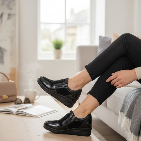 Riposella Manuela WB01BX Sneakers Donna con Cerniera e Strass Extra Comfort Nero