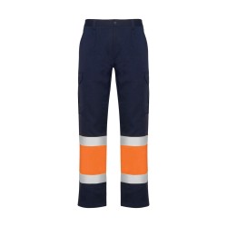 Roly NAOS 9300 Pantalone Lungo Uomo Multitasche Bicolore ad Alta Visibilità Blu/Arancio Fluo