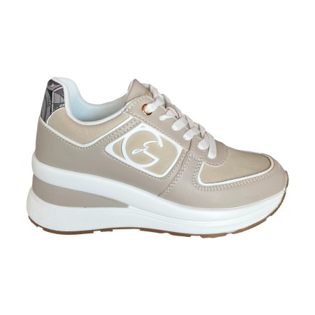 Gattinoni Roma NEW EDISON 1614 Scarpe Donna Sneaker Con Zeppa Stringate Beige