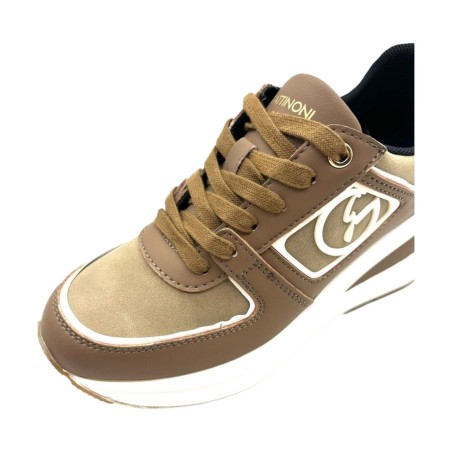Gattinoni Roma NEW EDISON 1614 Scarpe Donna Sneaker Con Zeppa Stringate Brown