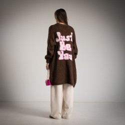GC Wear  1905517 Just Be You Maxi Cardigan con Stampa sul Retro Cioccolato