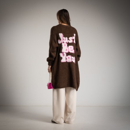 GC Wear  1905517 Just Be You Maxi Cardigan con Stampa sul Retro Cioccolato