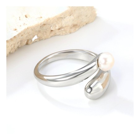 GC Jewels Anello Regolabile con Fascia a Curva e Perla